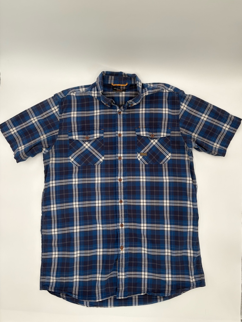 Ariat Rebar Men’s L Tall Blue Plaid Short Sleeve Button Down Work Shirt - Picture 4 of 12